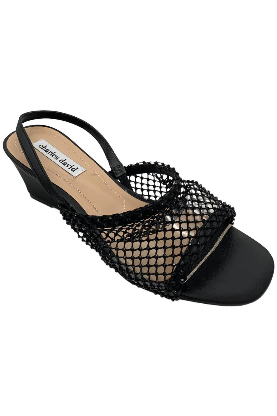 Charles by Charles David Women's Aneah Rhinestone Wedge Sandal Black - Wide